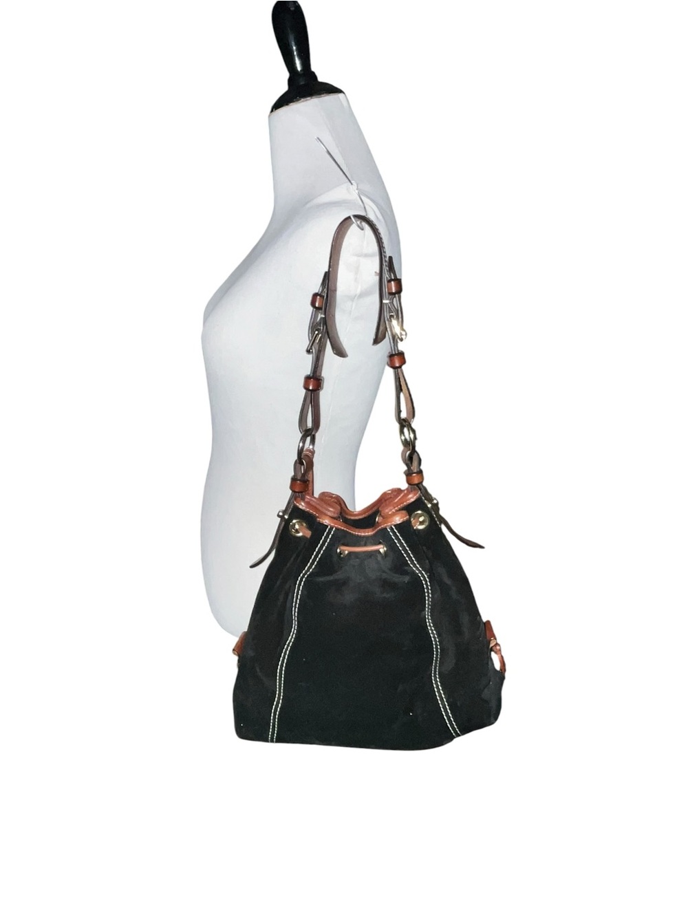 Vintage Dooney & Bourke Black Suede Drawstring Bucket Bag - Picture 4 of 16